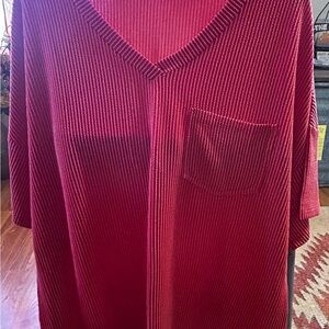 SHEIN Red V-Neck Oversized Short Sleeve Tee